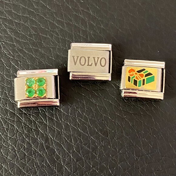 3  Vintage Italian Stainless Steel 9MM Charms - Volvo, May 4 Gem, Wrapped Gift - Picture 9 of 13